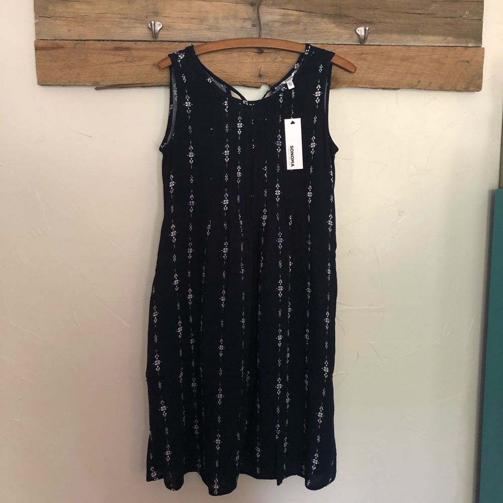 NWT, XS Sonoma Pintuck Dress Navy w/pockets